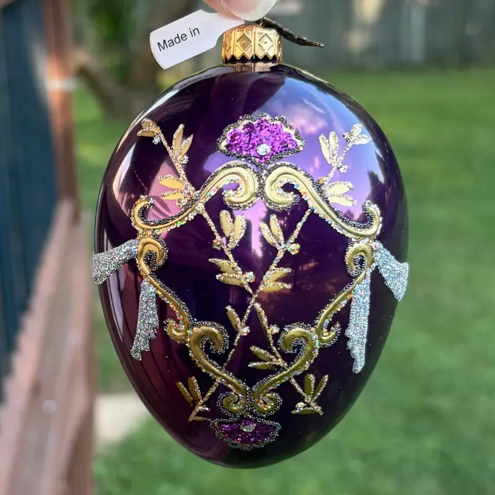 RARE! 2008 Neiman Marcus Purple Glass Egg Ornament Poland Cathedral in Box